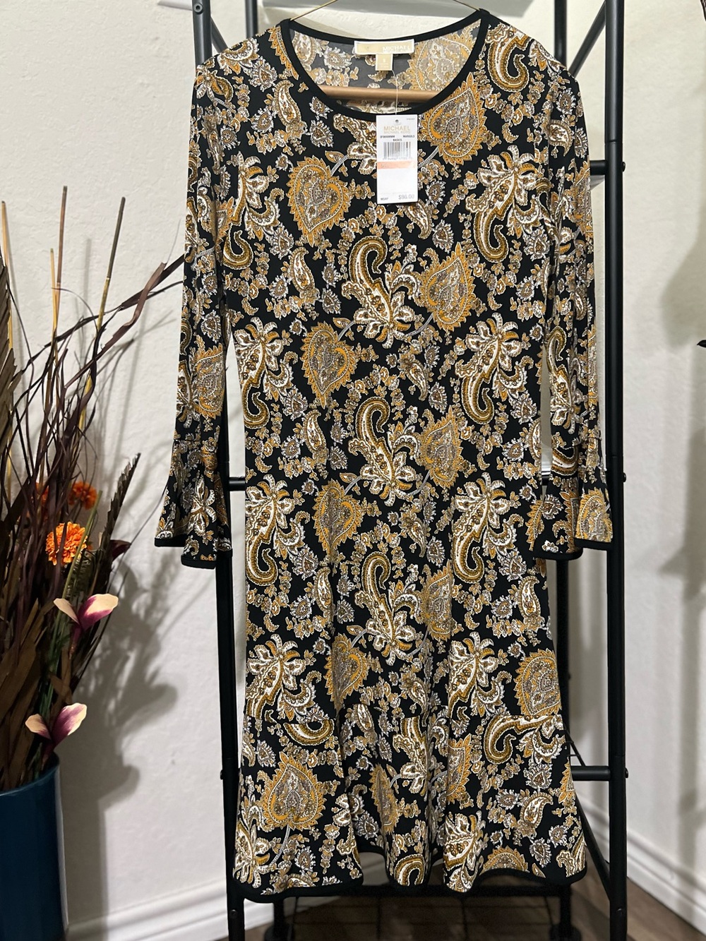 MICHAEL Michael Kors Black and Gold Paisley Dress
